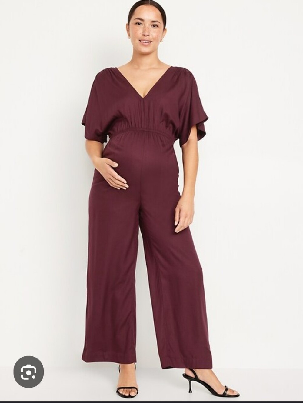 Old Navy Womens Maternity |XL| Raisin Arizona V-Neck Crepe Wide Leg Jumpsuit NWT